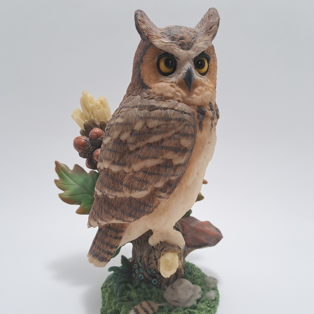 Great Horned Owl On Tree Branch Vintage
